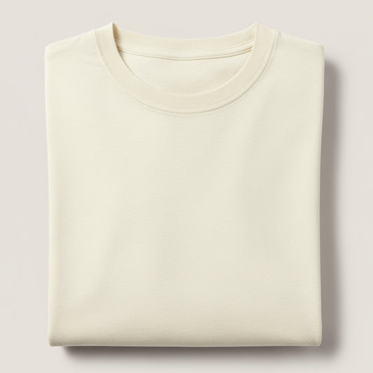 Solid: Off White Round Neck T-Shirt