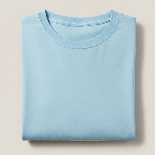 Solid: Baby Blue Round Neck T-Shirt