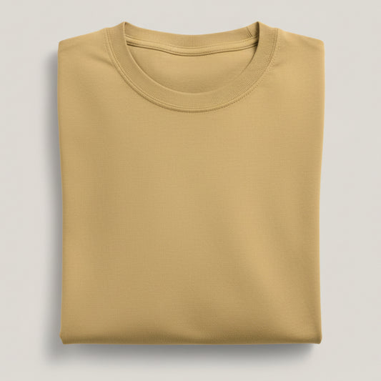 Solid: Beige Round Neck T-Shirt