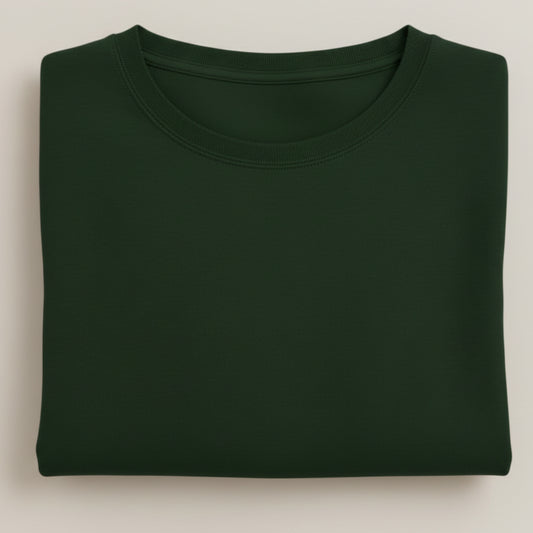 Solid: Bottle Green Round Neck T-Shirt