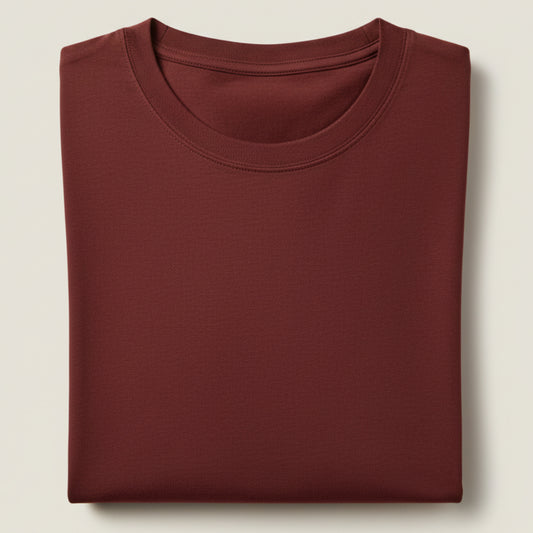 Solid: Brick Red Round Neck T-Shirt