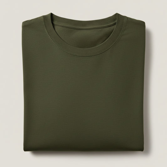 Solid: Olive Green Round Neck T-Shirt