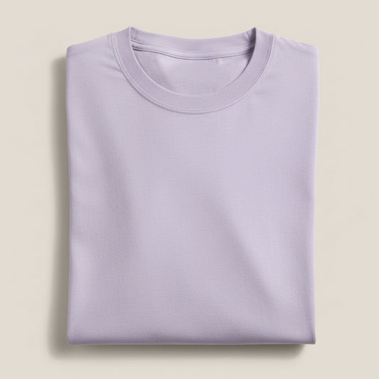 Solid:Lavender Round Neck T-Shirt