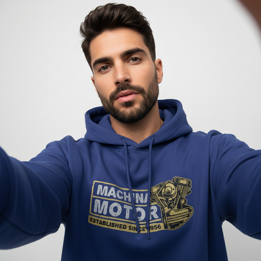 Motorcycle Engine Hoodie | Machina Motor 1956 Vintage Design | Heavyweight Cotton
