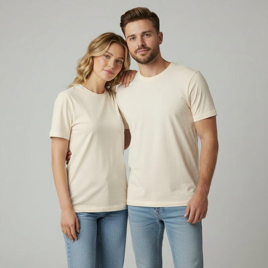 Solid: Off White Round Neck T-Shirt