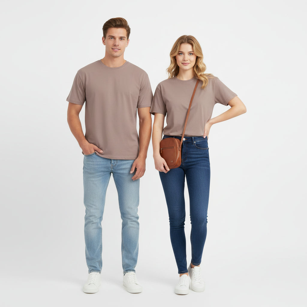 Solid: Mushroom Round Neck T-Shirt