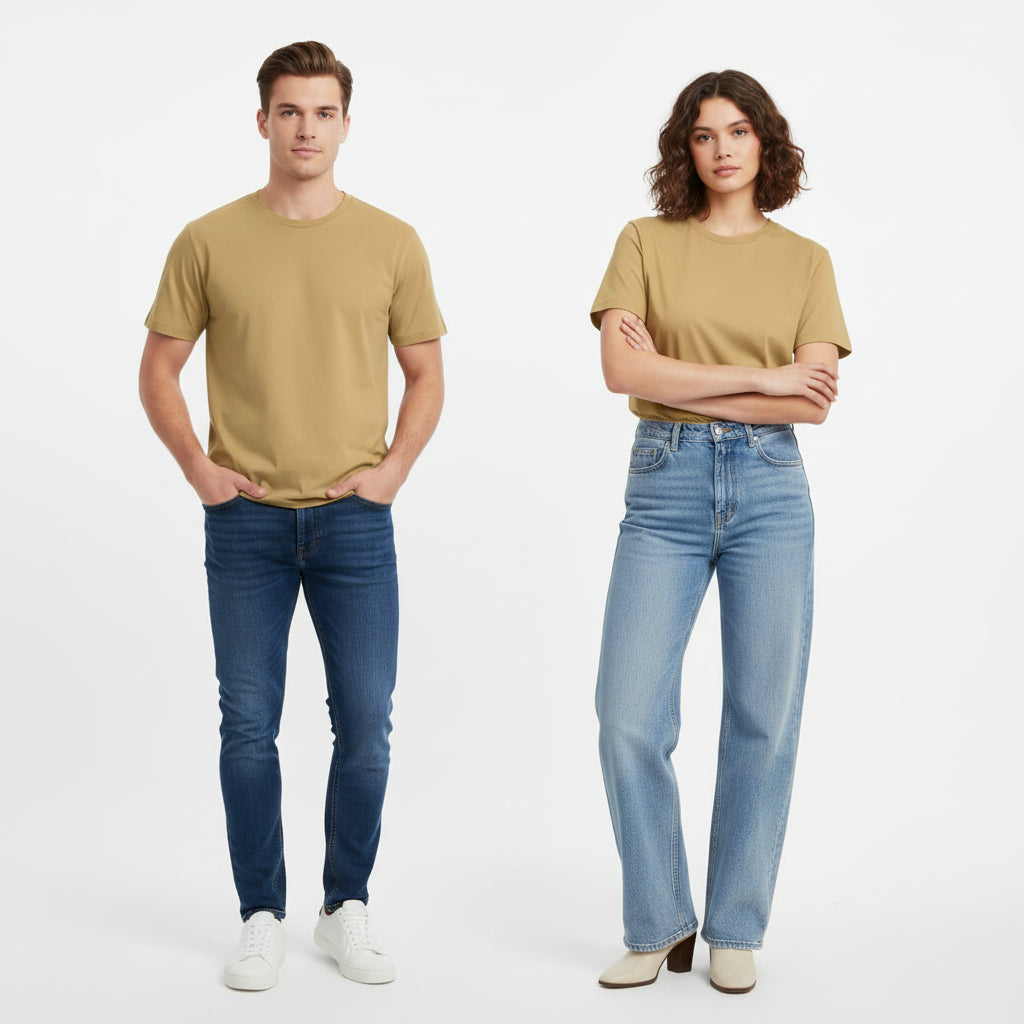 Solid: Beige Round Neck T-Shirt