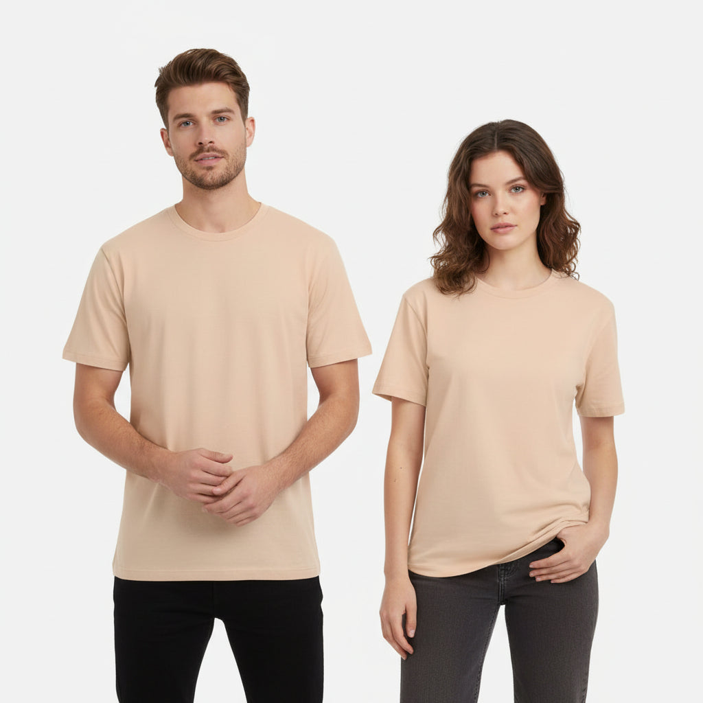 Solid: Peach Round Neck T-Shirt