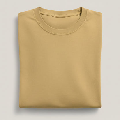 Solid: Beige Round Neck T-Shirt