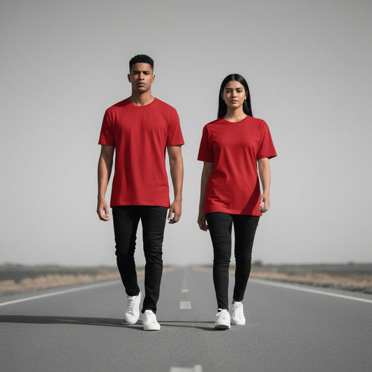 Solid: Red Round Neck T-Shirt