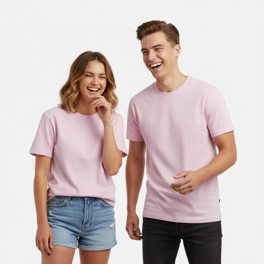 Solid: Light Baby Pink Round Neck T-Shirt