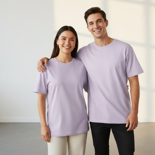 Solid:Lavender Round Neck T-Shirt