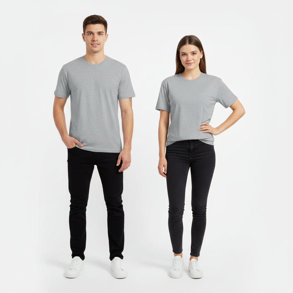 Solid: Grey Melange Round Neck T-Shirt
