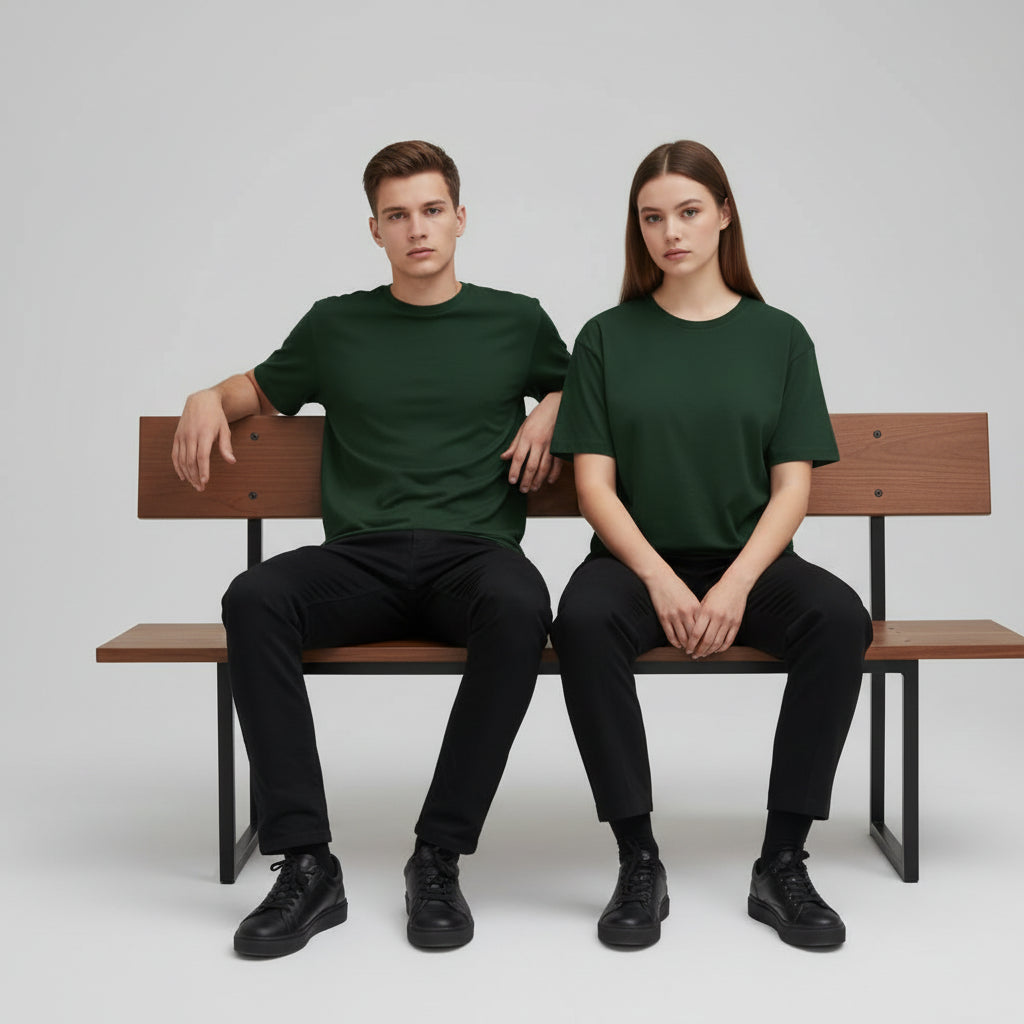 Solid: Bottle Green Round Neck T-Shirt