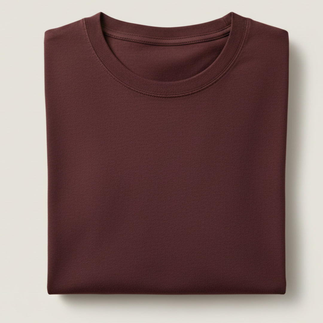 Solid: Maroon Round Neck T-Shirt