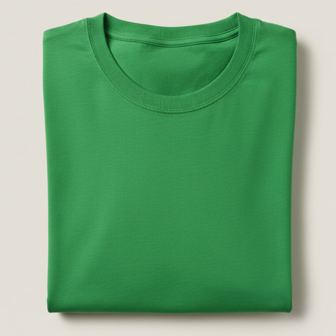 Solid: Flag Green Round Neck T-Shirt