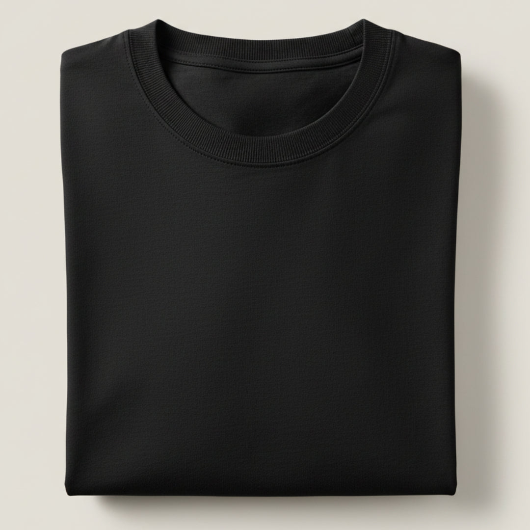 Solid: Black Round Neck T-Shirt