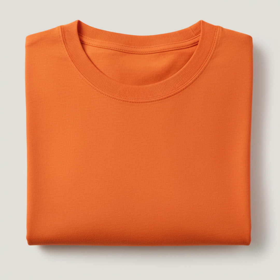 Solid: Orange Round Neck T-Shirt