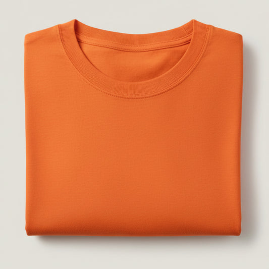 Solid: Orange Round Neck T-Shirt