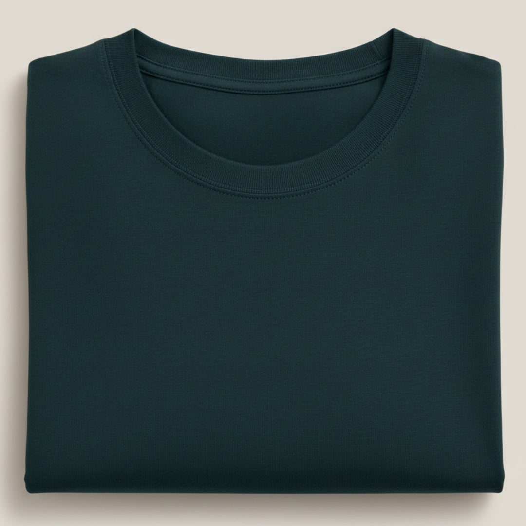 Solid: Petrol Blue Round Neck T-Shirt
