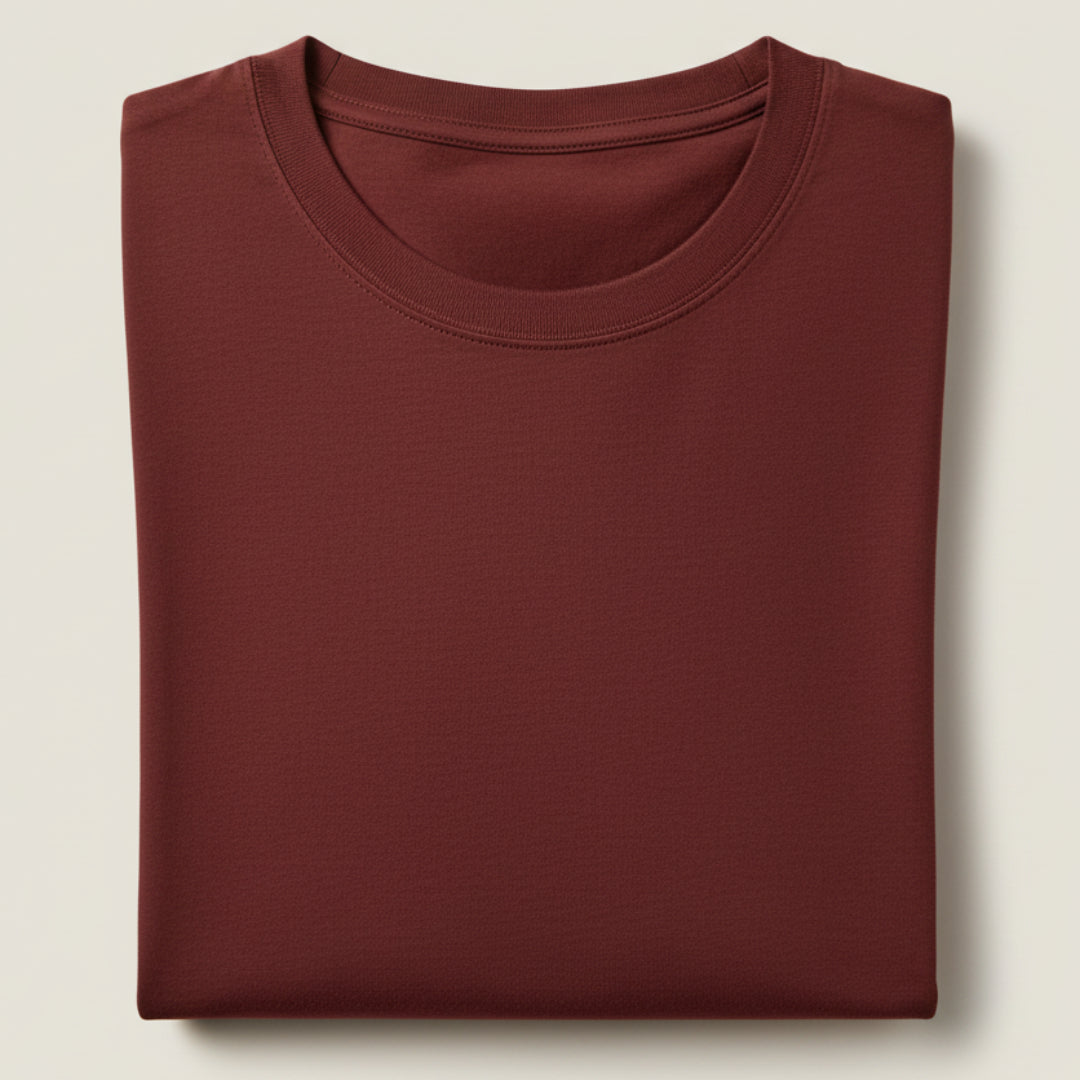 Solid: Brick Red Round Neck T-Shirt