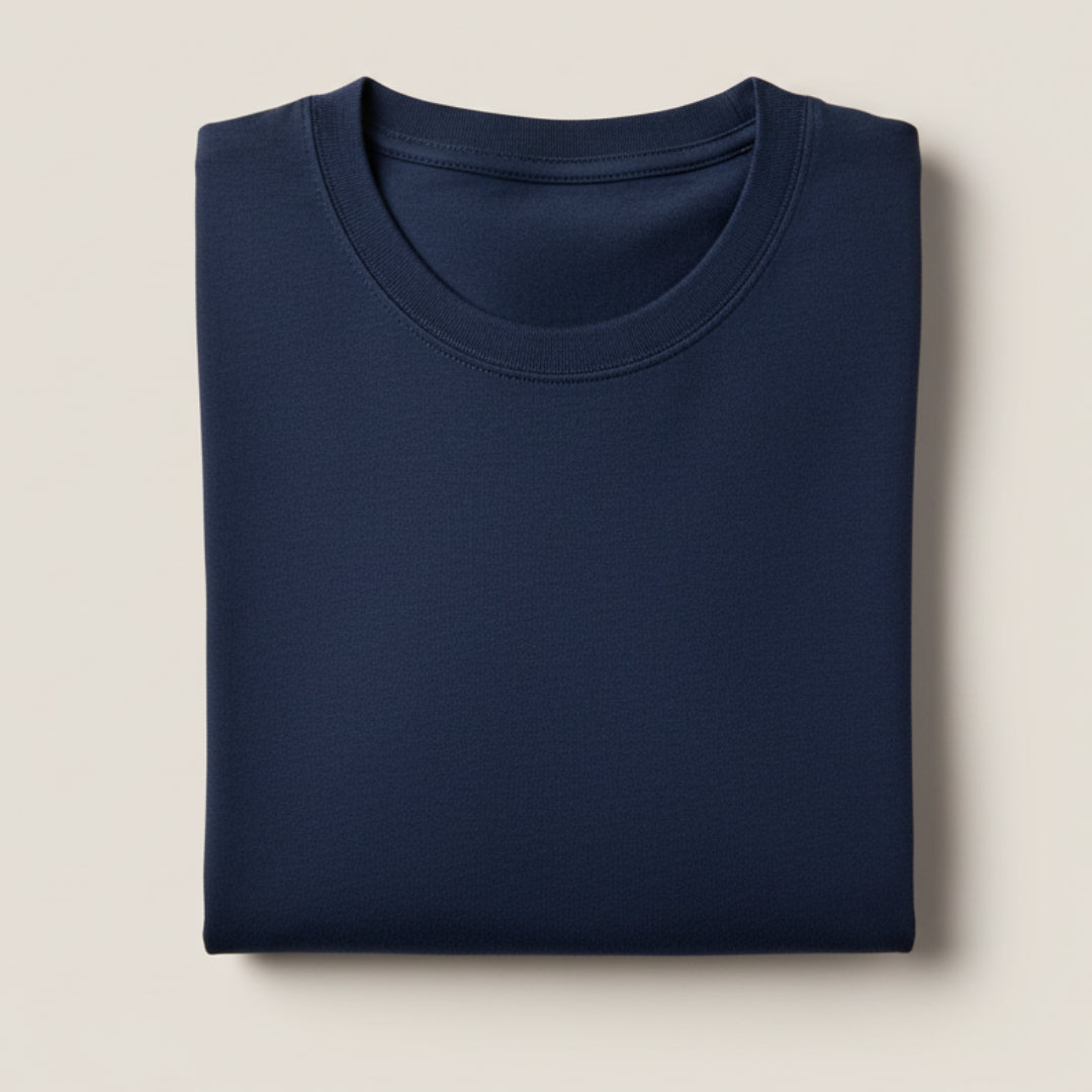Solid: Navy Blue Round Neck T-Shirt
