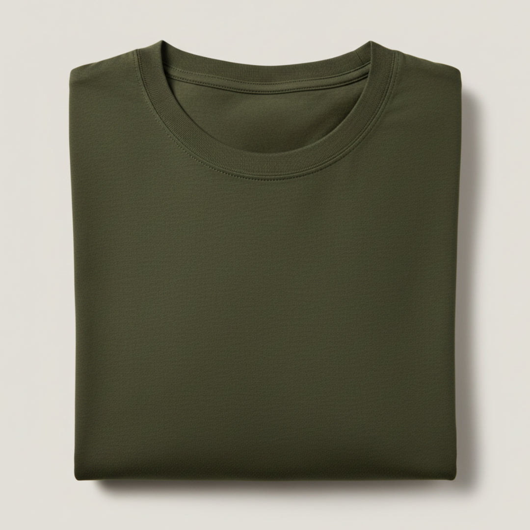 Solid: Olive Green Round Neck T-Shirt