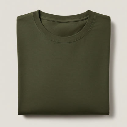 Solid: Olive Green Round Neck T-Shirt