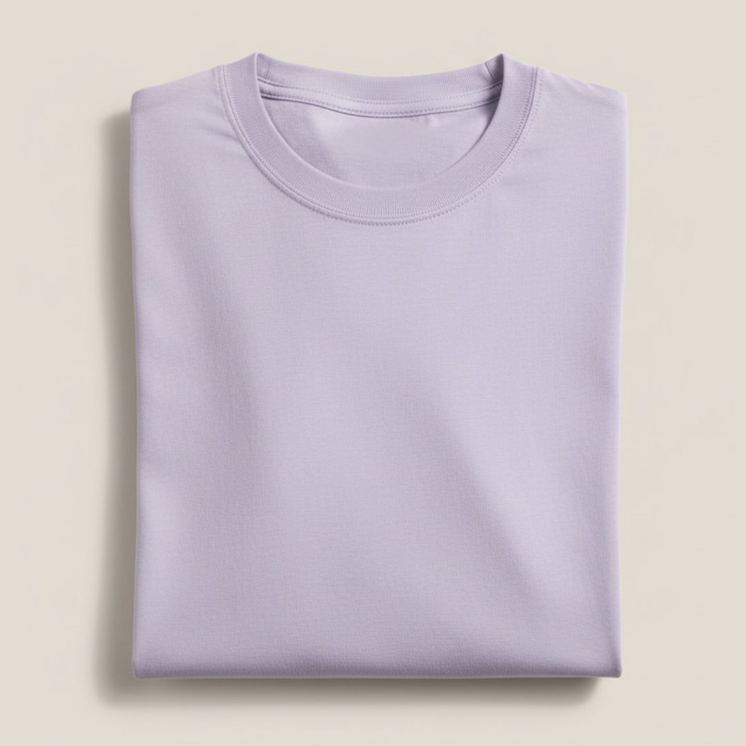 Solid:Lavender Round Neck T-Shirt