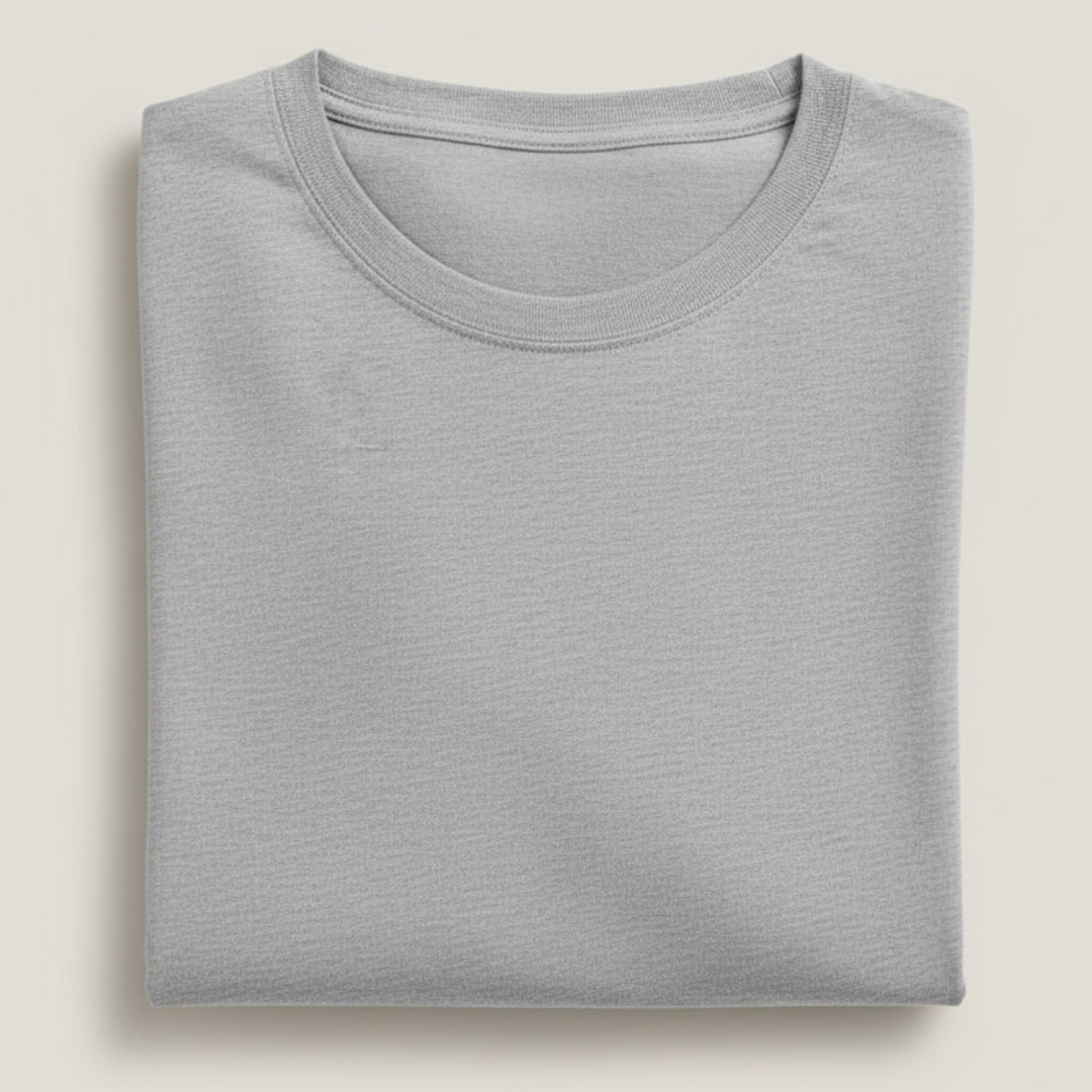 Solid: Grey Melange Round Neck T-Shirt
