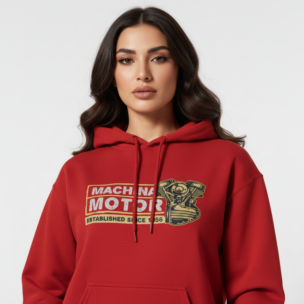 Motorcycle Engine Hoodie | Machina Motor 1956 Vintage Design | Heavyweight Cotton