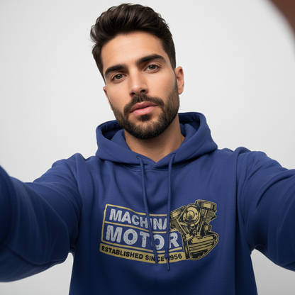 Motorcycle Engine Hoodie | Machina Motor 1956 Vintage Design | Heavyweight Cotton