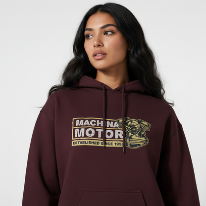 Motorcycle Engine Hoodie | Machina Motor 1956 Vintage Design | Heavyweight Cotton