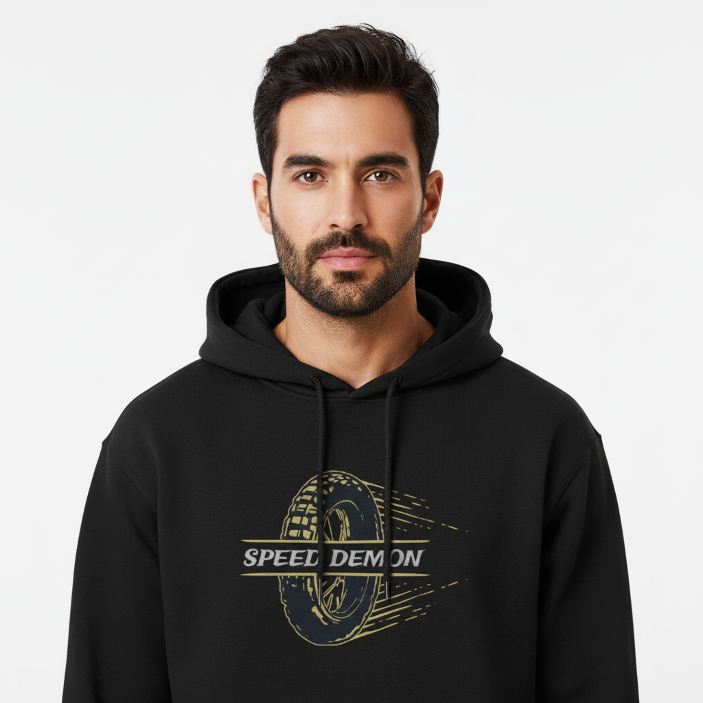 Speed Demon Racing Hoodie | Vintage Wheel Graphic for Bikers & Riders