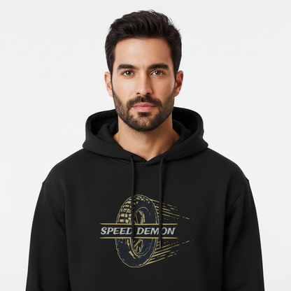 Speed Demon Racing Hoodie | Vintage Wheel Graphic for Bikers & Riders