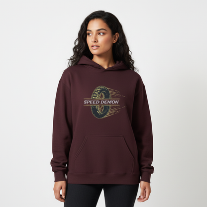 Speed Demon Racing Hoodie | Vintage Wheel Graphic for Bikers & Riders