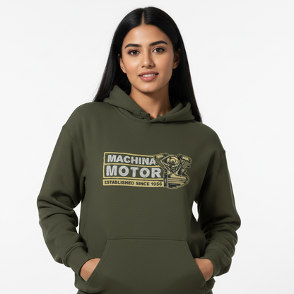 Motorcycle Engine Hoodie | Machina Motor 1956 Vintage Design | Heavyweight Cotton