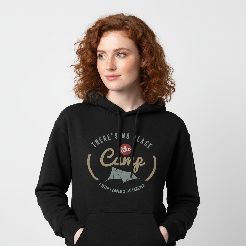 There’s No Place Like Camp Hoodie | Vintage Camping Graphic Hoodie