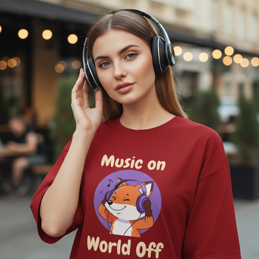 Music On World Off Graphic Oversized T-Shirt | Premium Terry Cotton Streetwear