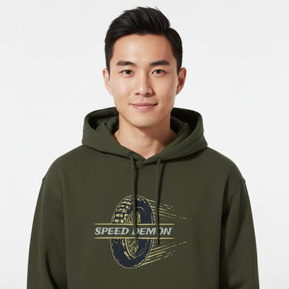 Speed Demon Racing Hoodie | Vintage Wheel Graphic for Bikers & Riders