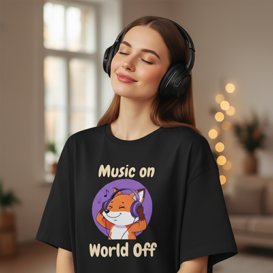 Music On World Off Graphic Oversized T-Shirt | Premium Terry Cotton Streetwear