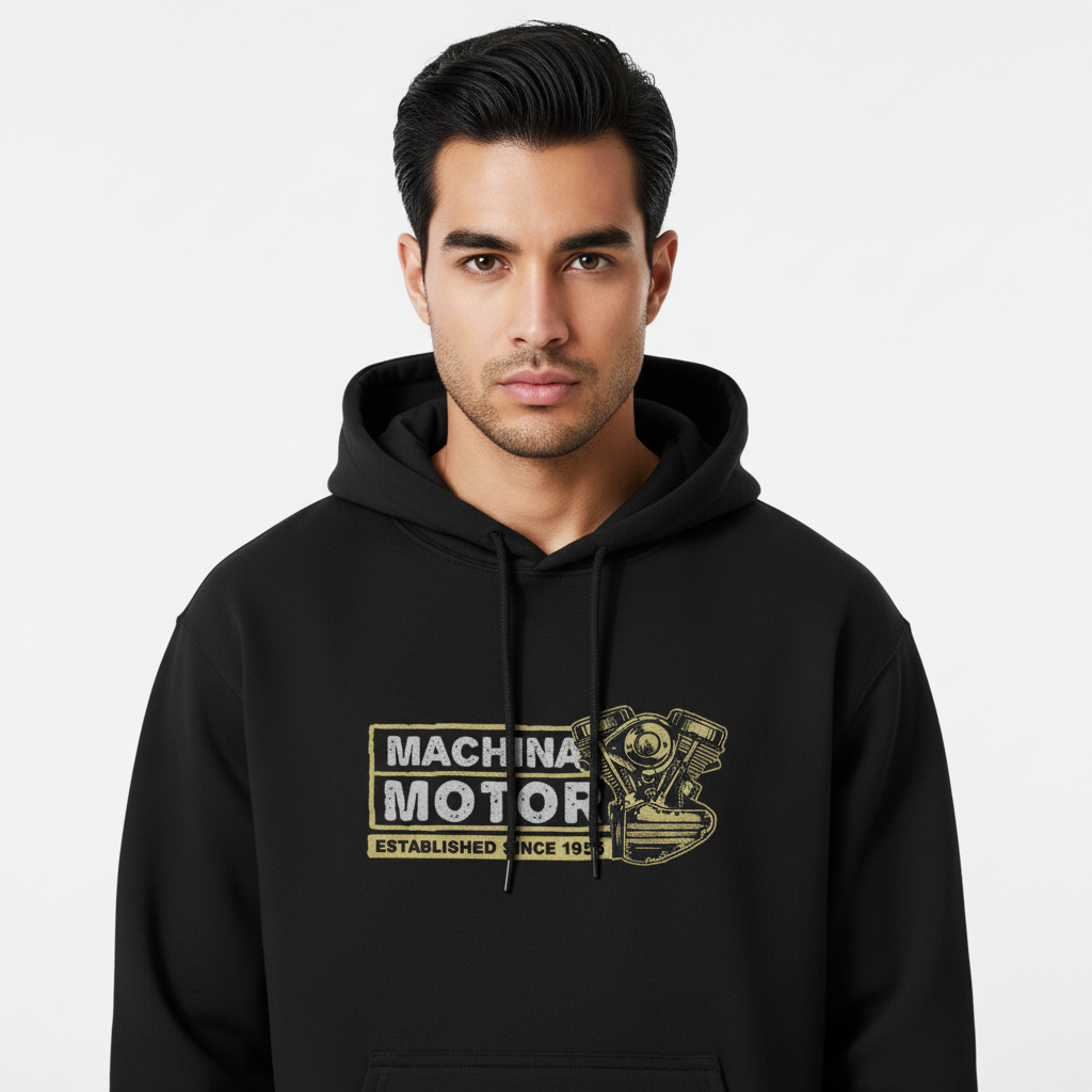 Motorcycle Engine Hoodie | Machina Motor 1956 Vintage Design | Heavyweight Cotton