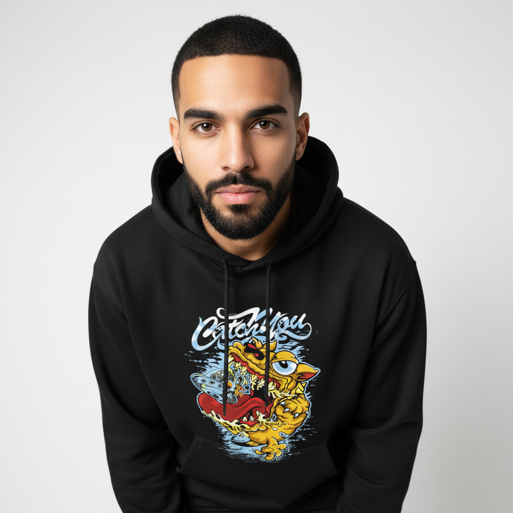 Monster Cat Graphic Hoodie | Vibrant Cartoon Creature Streetwear